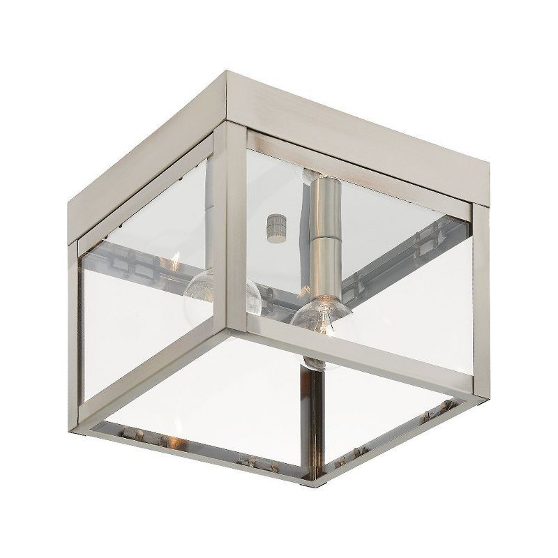 Nyack Brushed Nickel 2-Light Flush Mount with Clear Glass