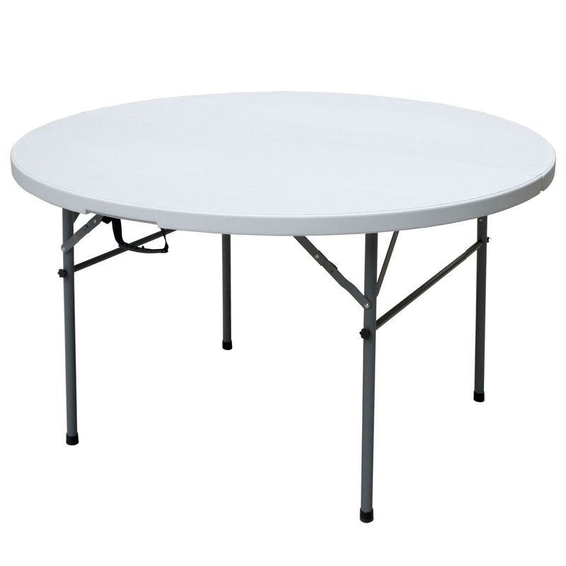 White 4' Round Folding Banquet Table with Steel Legs