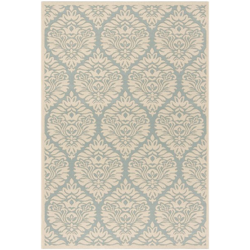 Aqua and Cream Medallion Synthetic Rectangular Area Rug