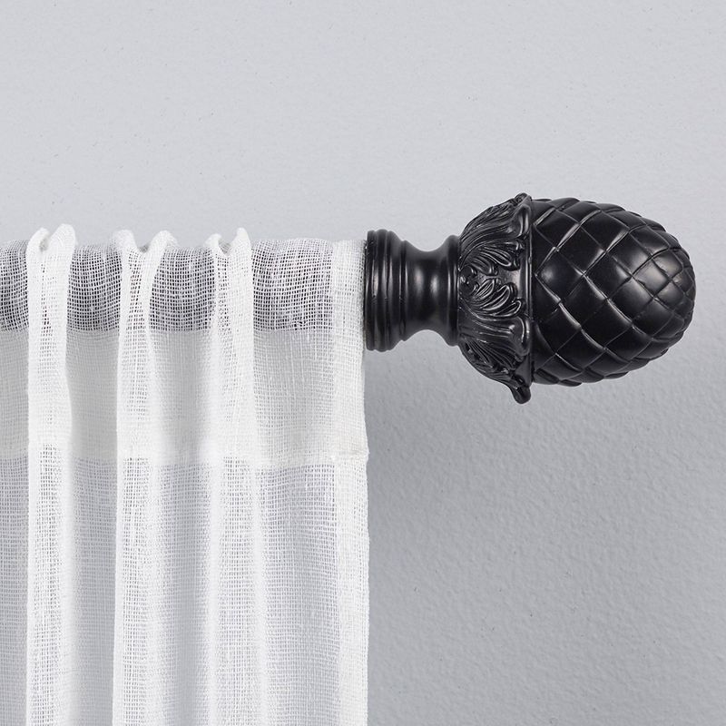 Matte Black Adjustable Curtain Rod with Acorn Finials