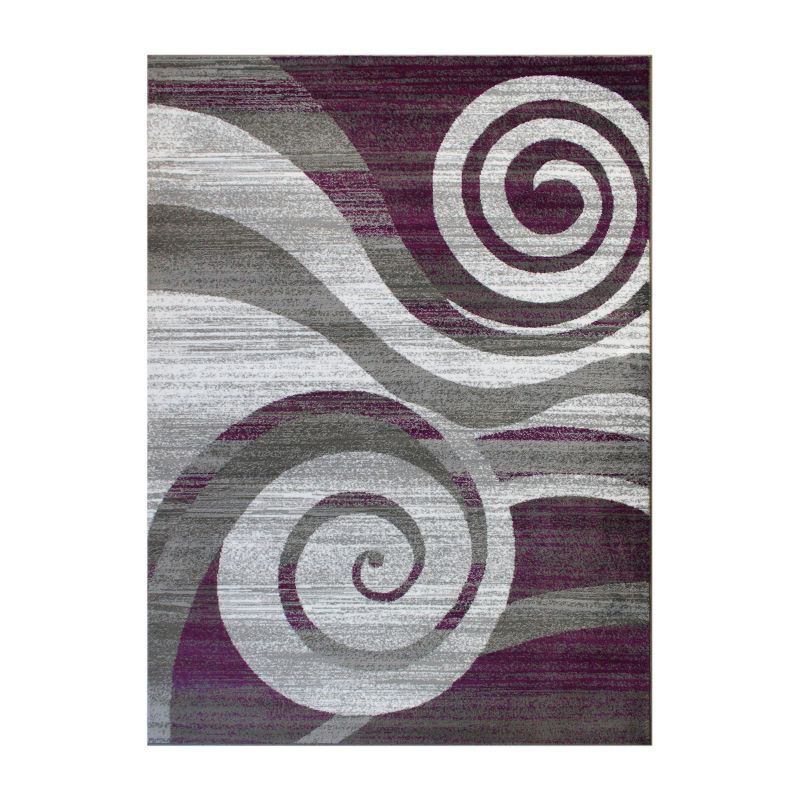 Gray and Purple Abstract Modern Synthetic Area Rug