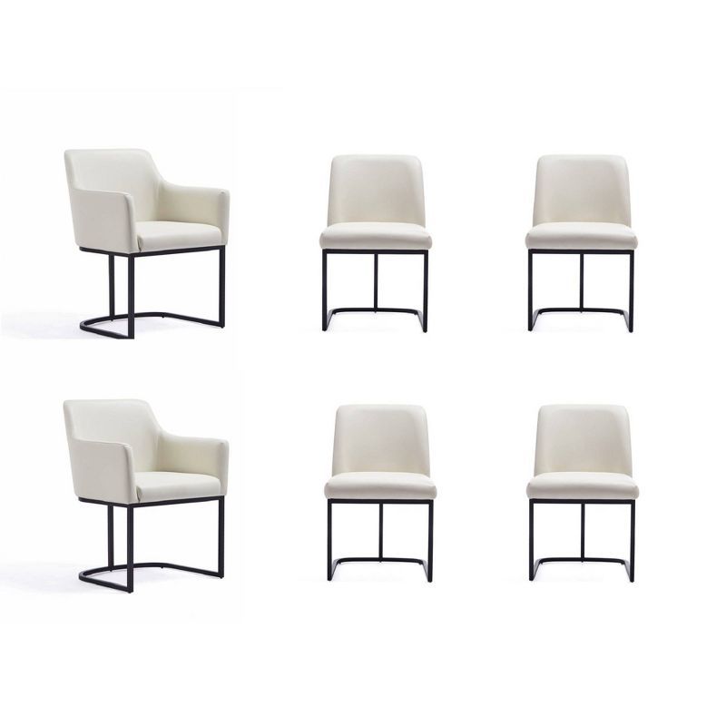 Cream Faux Leather Upholstered Arm Chair Set with Metal Frame