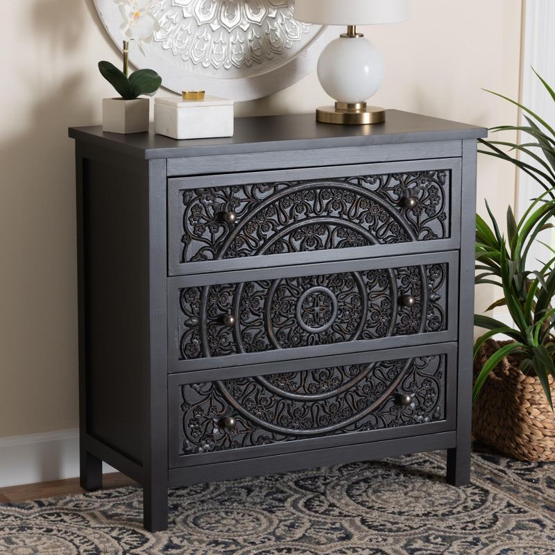 Yelena Traditional Black Wood 3-Drawer Storage Cabinet