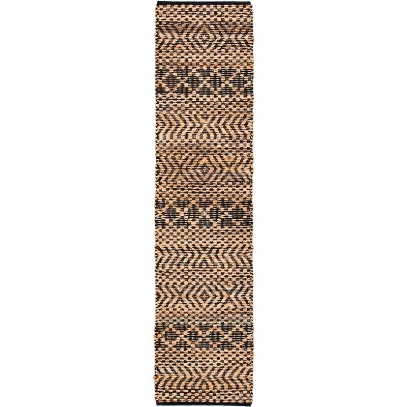 Natural and Black Handwoven Flatweave Tribal Runner Rug