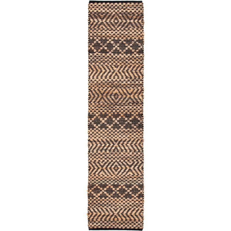 Natural and Black Handwoven Flatweave Tribal Runner Rug