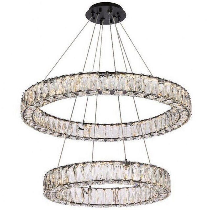 Monroe 28" Black Crystal LED Double Ring Chandelier
