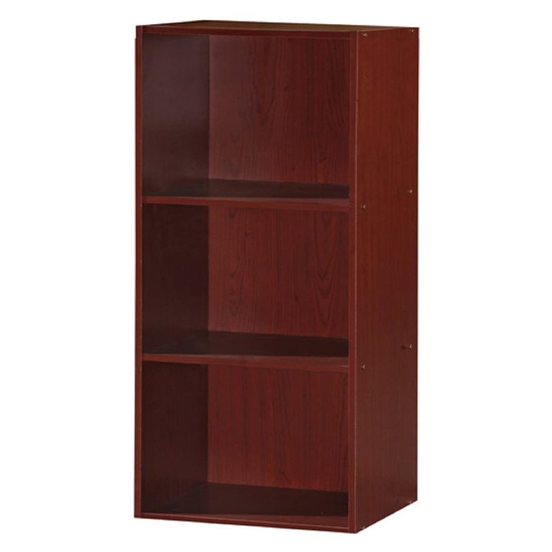 Mahogany 3-Shelf Kid-Friendly Storage Bookcase with Cubes and Doors