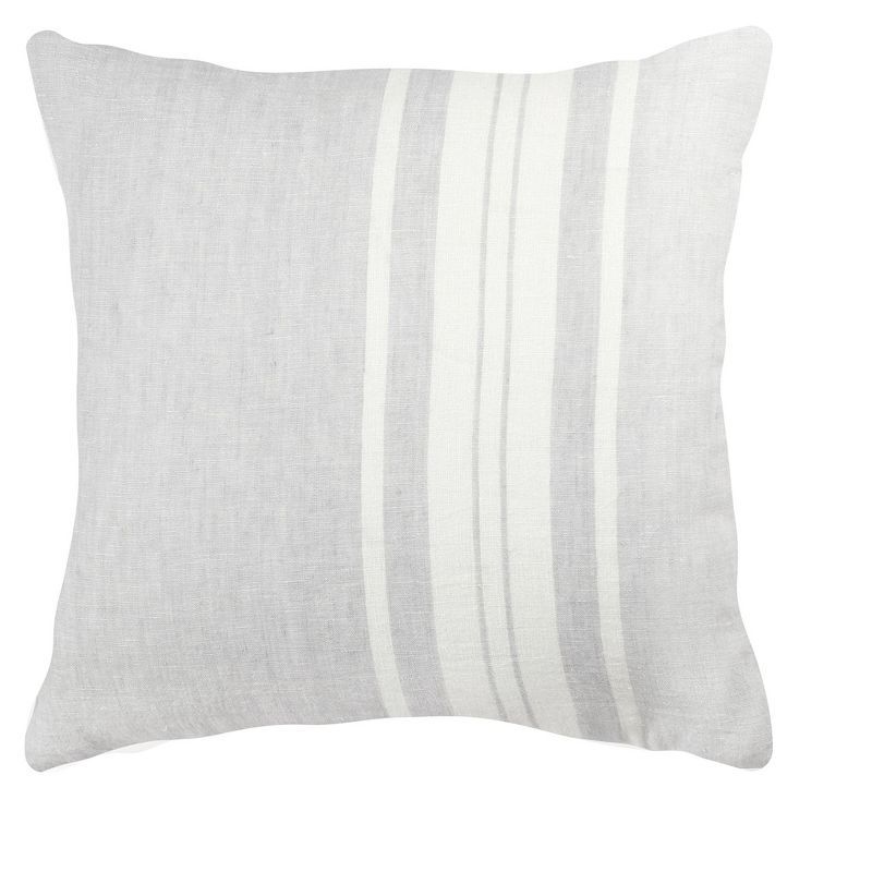 Light Grey and White Striped Linen Throw Pillow