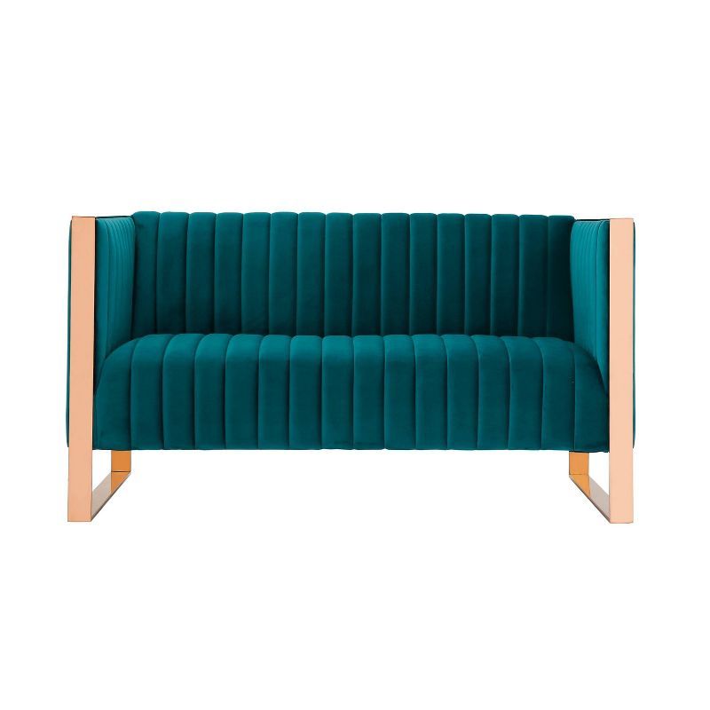 Teal Velvet Tufted Loveseat with Gold Metal Frame