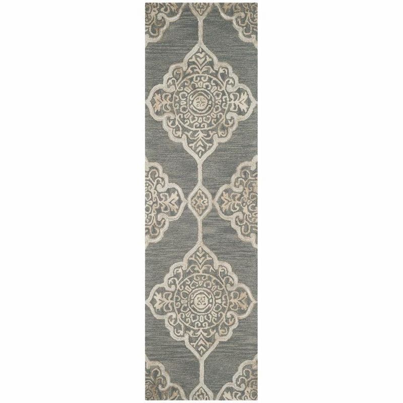 Slate and Beige Wool and Silk Hand-Tufted Runner Rug, 2'3" x 8'