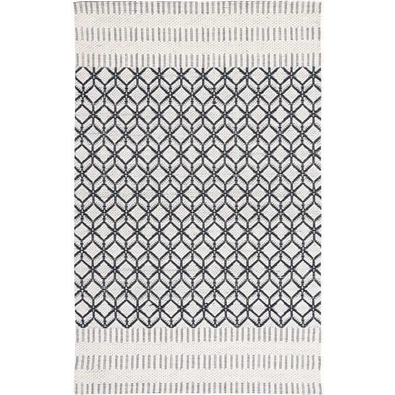 Handwoven Black Geometric Wool Area Rug 36" x 4"