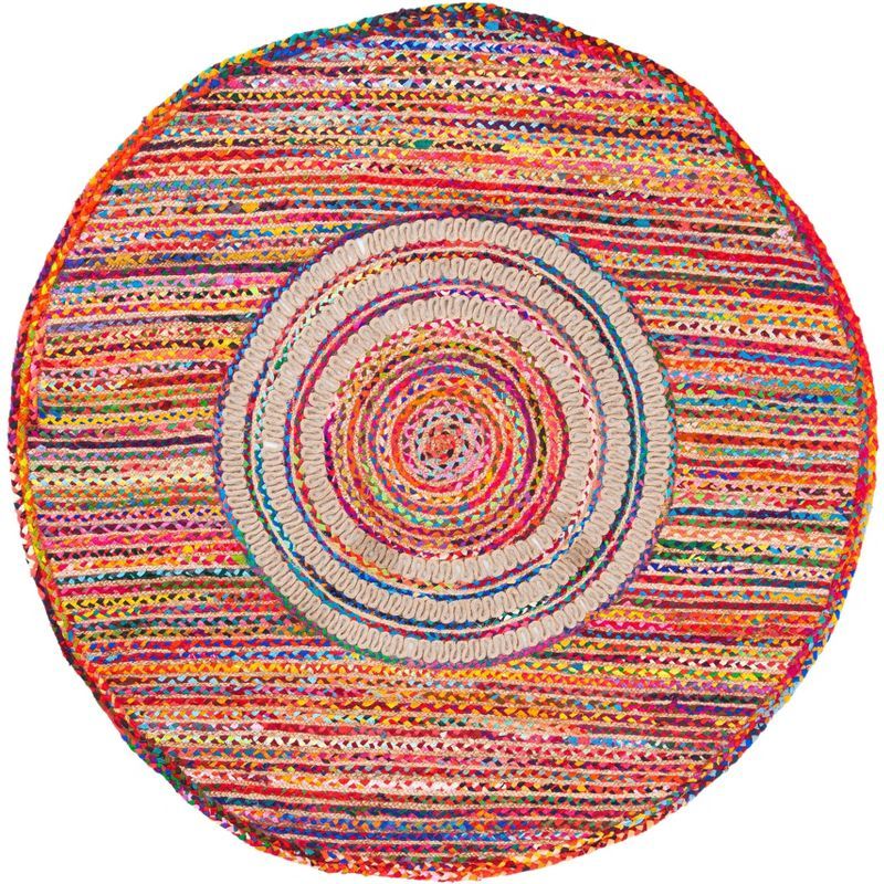 Handwoven Braided Reversible Round Rug in Red, 59" Diameter