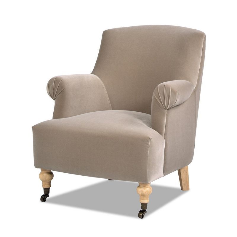 Mink Beige Velvet Armchair with Wood Legs