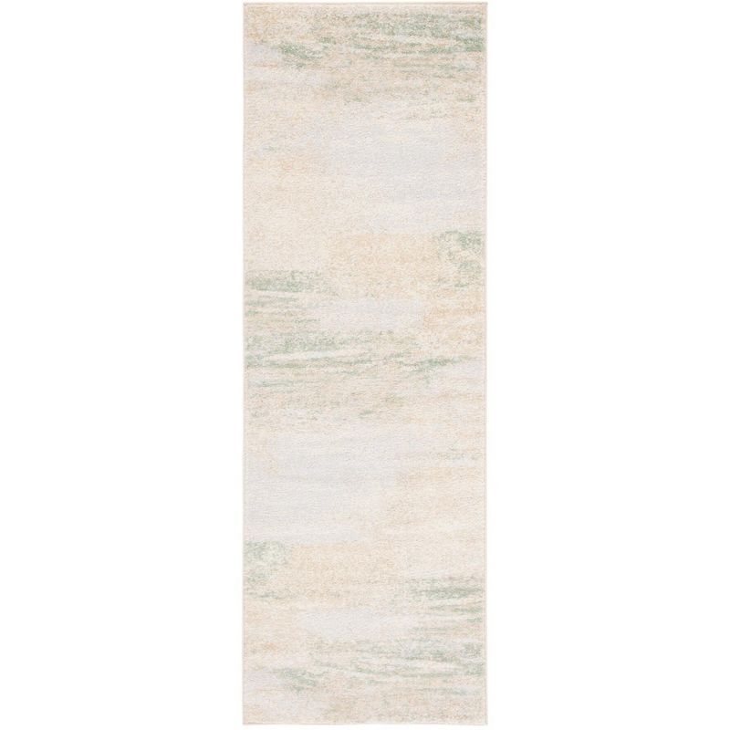 Ivory and Gold Abstract Hand-knotted Runner Rug