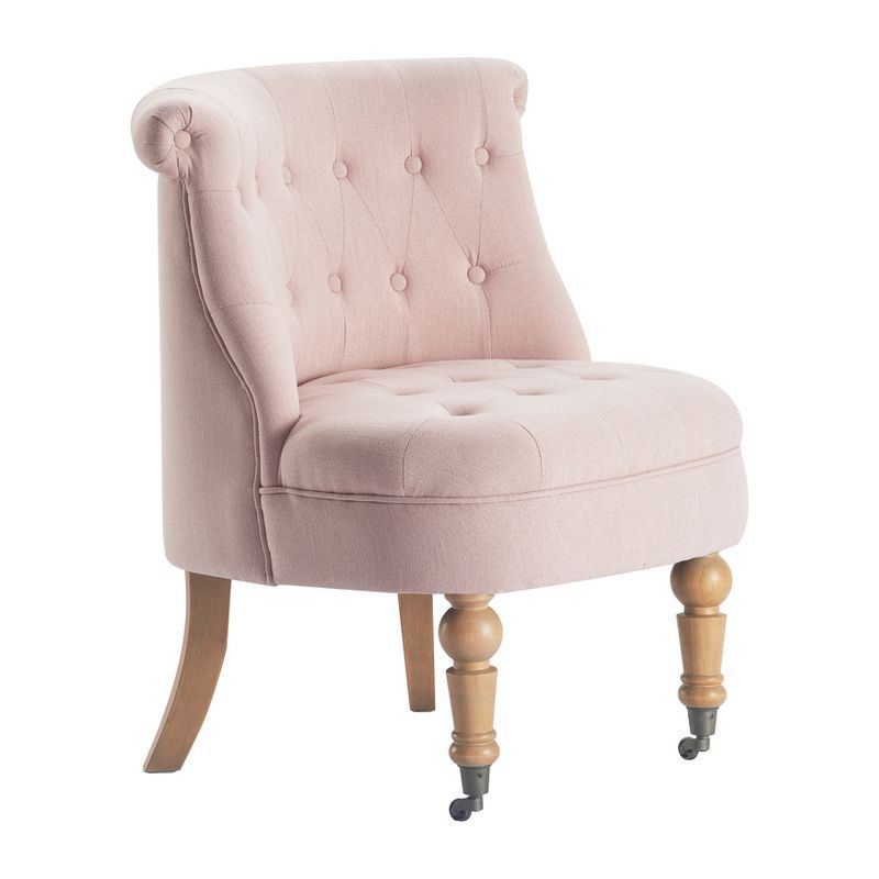 Blush Pink Tufted Armless Slipper Chair with Turned Legs