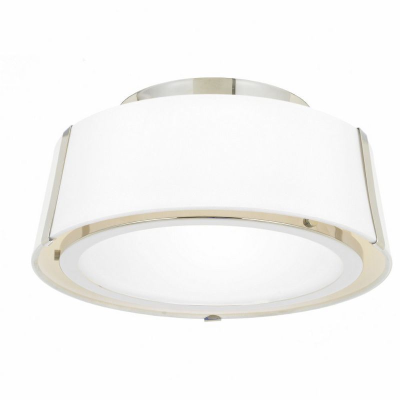 Polished Nickel 12" Drum Flush Mount with White Silk Shade
