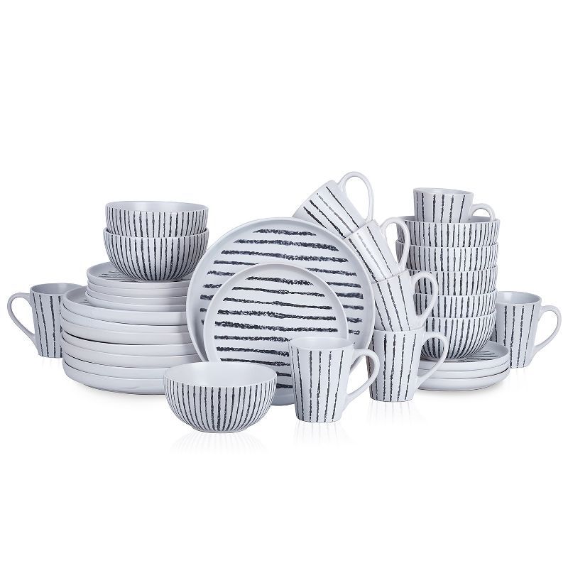 Black and White Ceramic 32-Piece Dinnerware Set, Service for 8