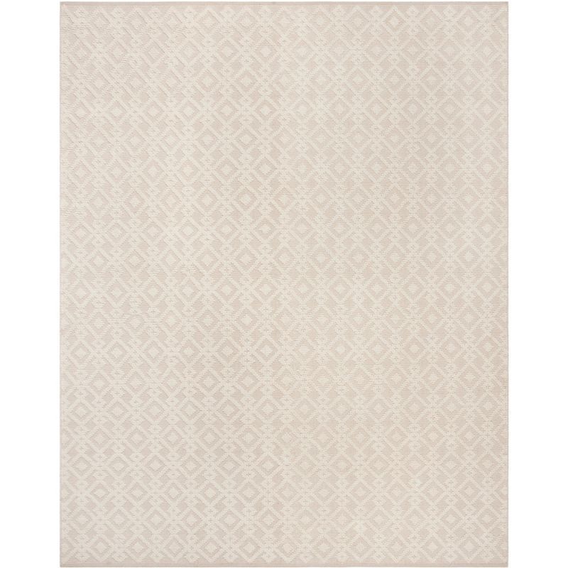 Ivory Geometric Flat Woven Wool and Cotton 8' x 10' Area Rug