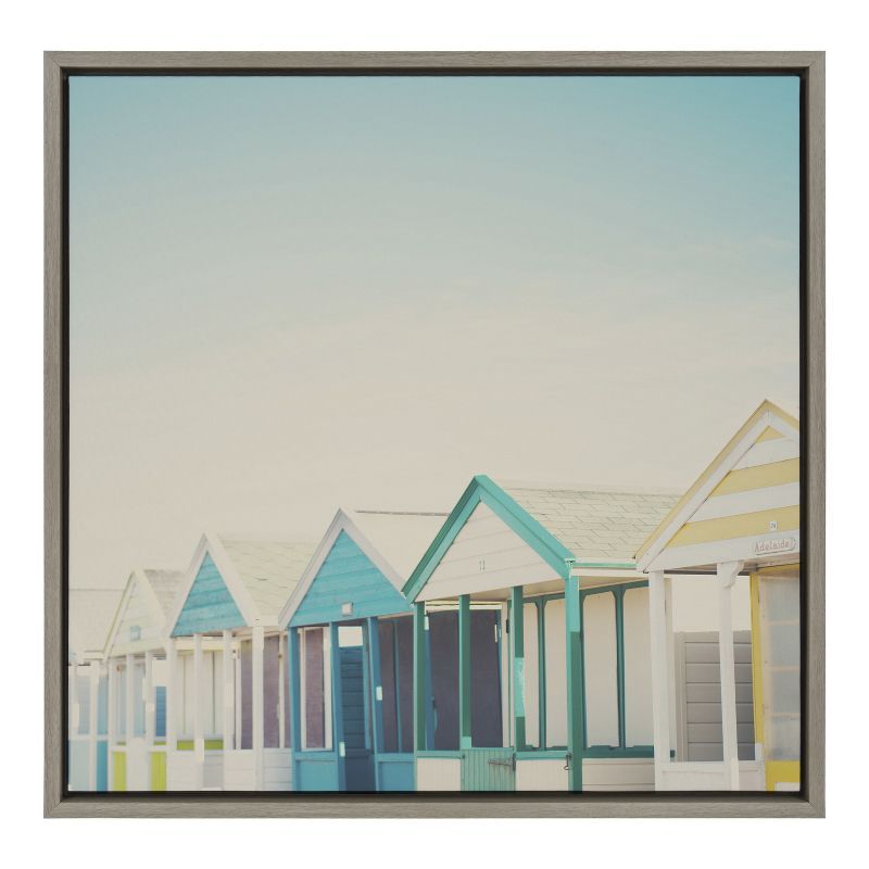 Sylvie Beach Hut Coastal Canvas Print with Gray Frame, 22x22