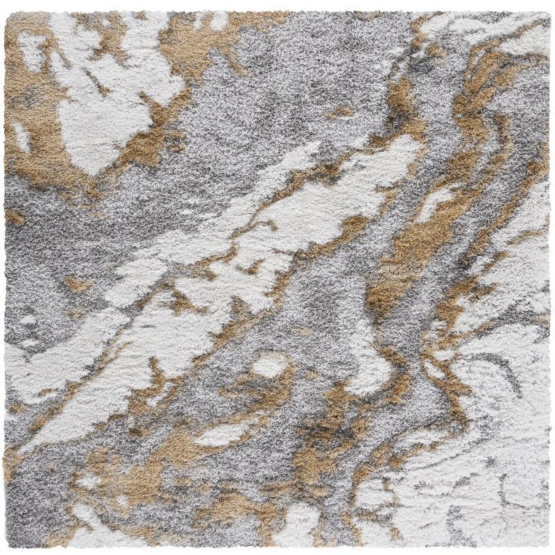 Grey and Gold Abstract Shag 8' x 8' Square Rug