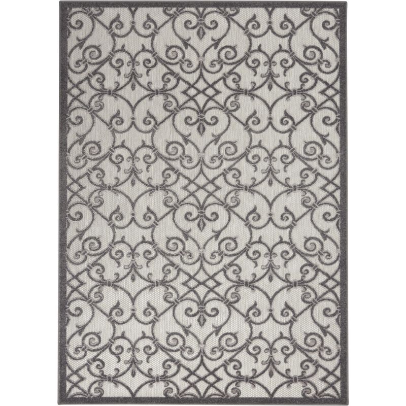 Aloha Floral Grey Charcoal Round 43" Synthetic Outdoor Rug