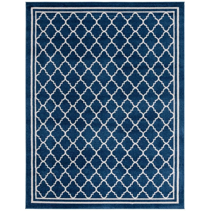 Navy & Beige Geometric 9' x 12' Easy-Care Synthetic Area Rug