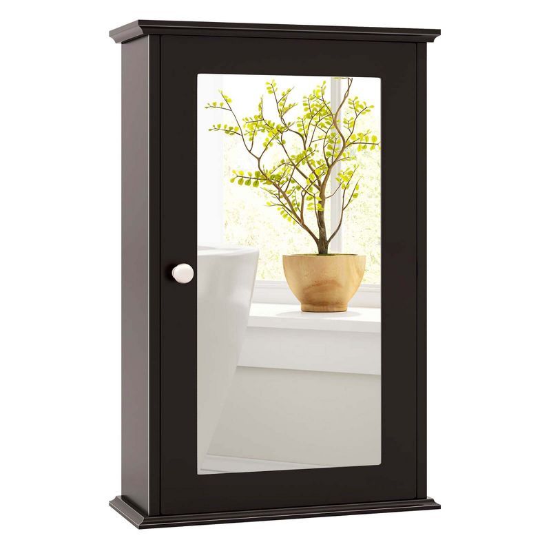 Brown MDF Bathroom Wall Cabinet with Mirror Door