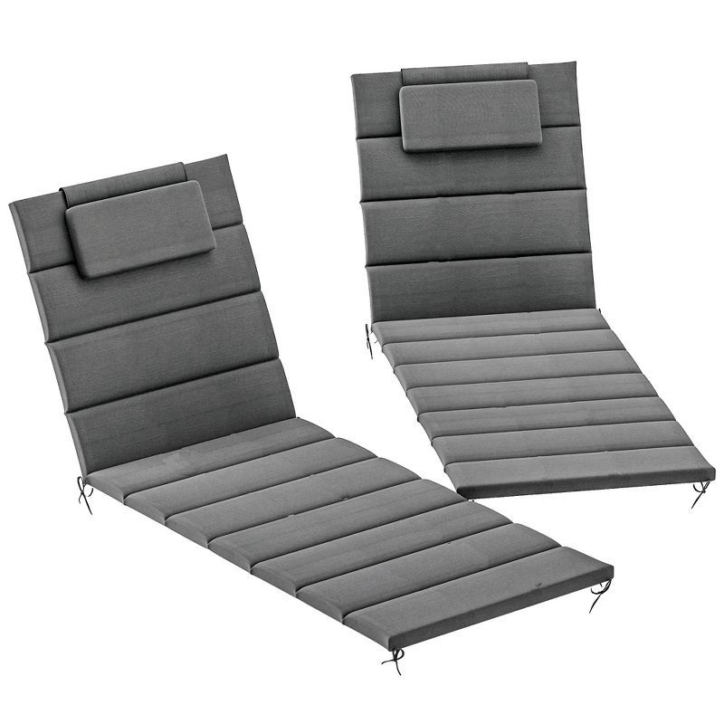 Dark Gray Foldable Olefin Chaise Lounge Cushion Set with Headrest