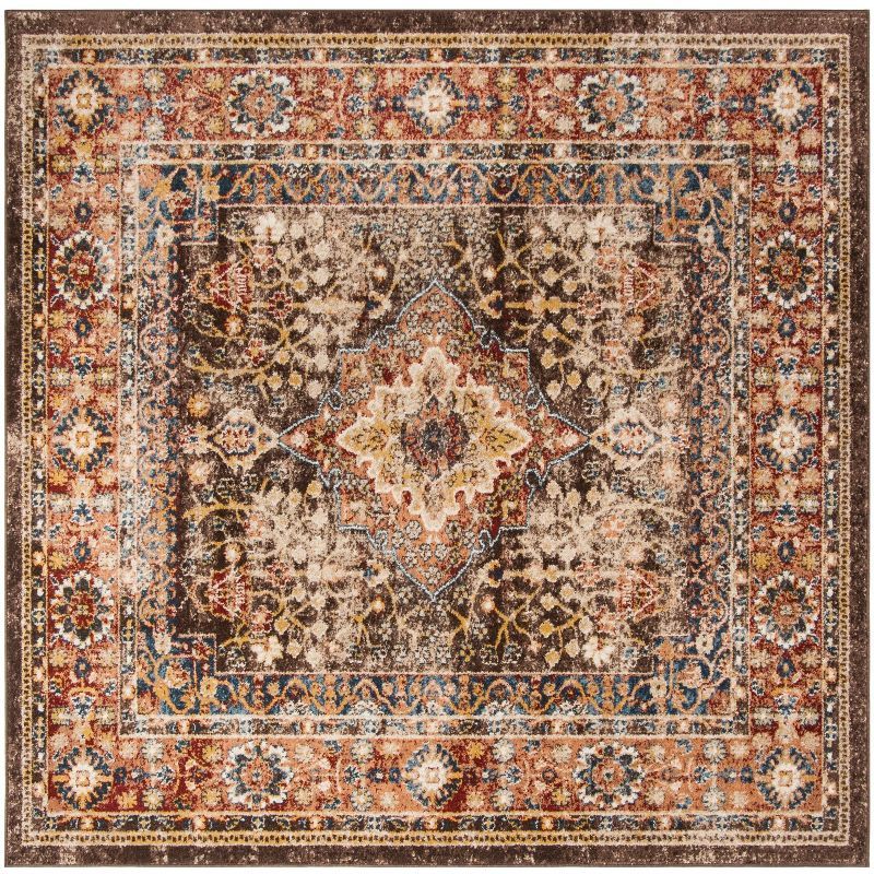 Square Hand-Knotted Blue Bijar Inspired Synthetic Rug