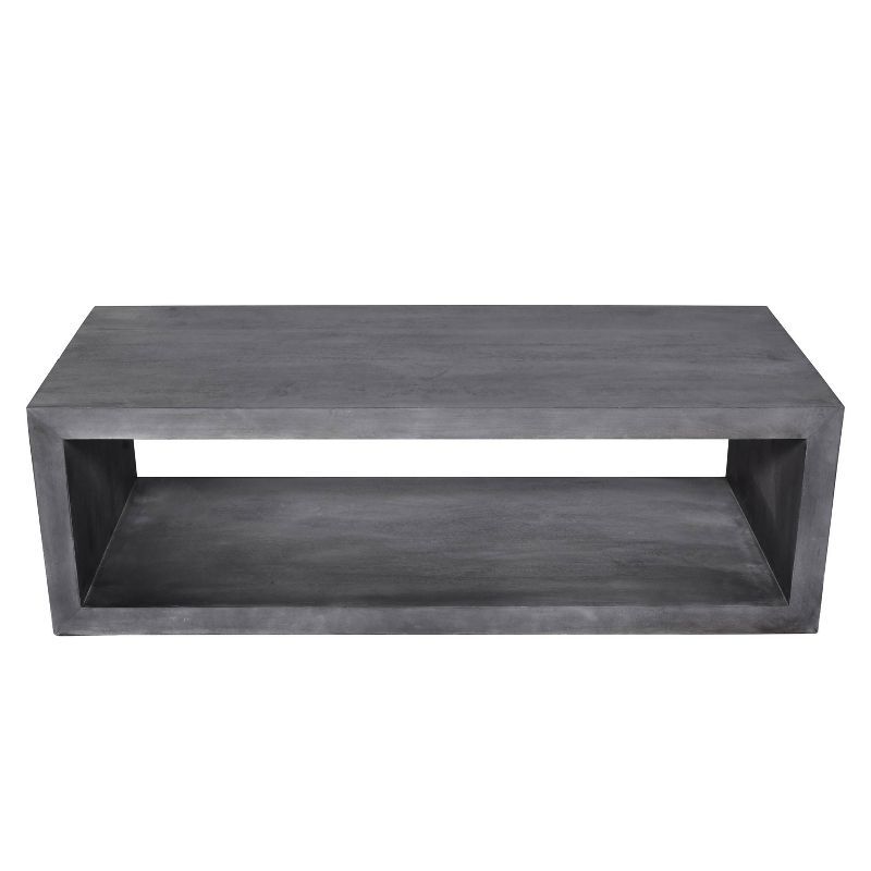 Charcoal Gray Rectangular Mango Wood Coffee Table with Open Shelf