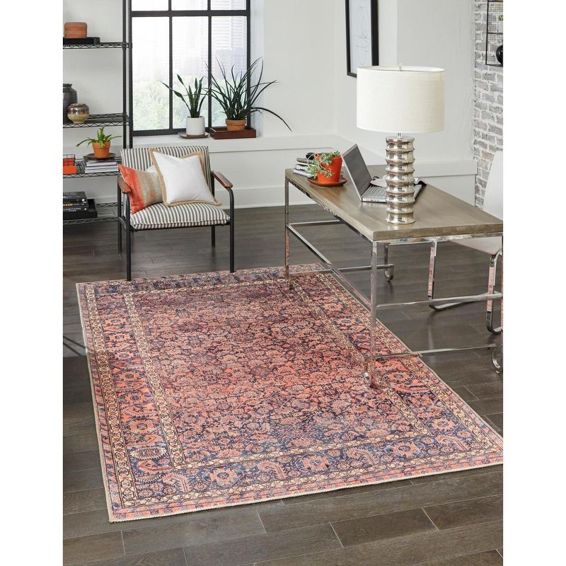 Navy Blue and Red Chenille Flat Woven 8x12 Indoor Area Rug