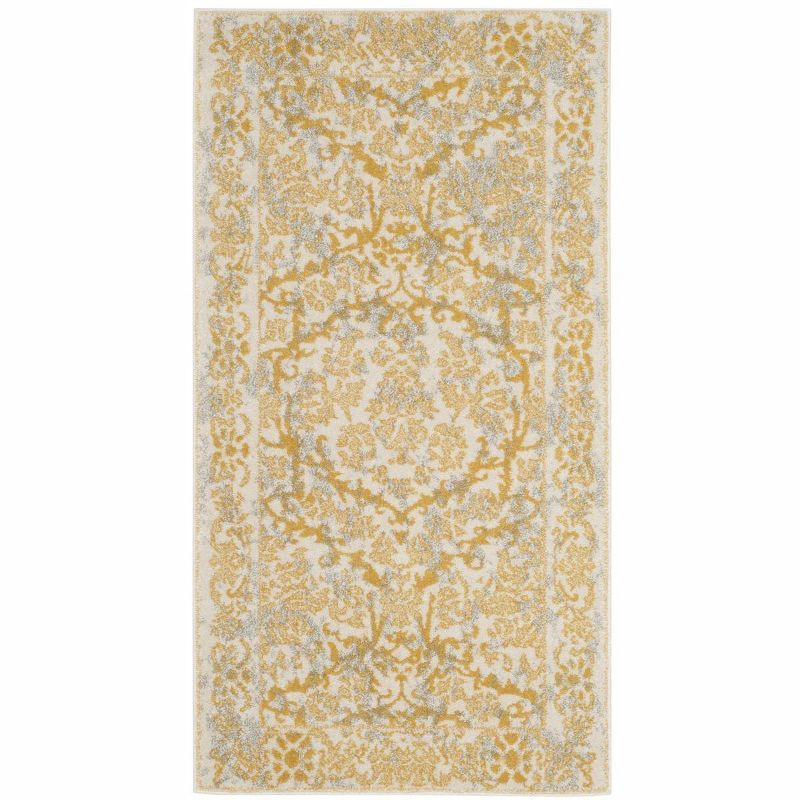 Ivory and Gold 2'2" x 4' Synthetic Hand-knotted Area Rug