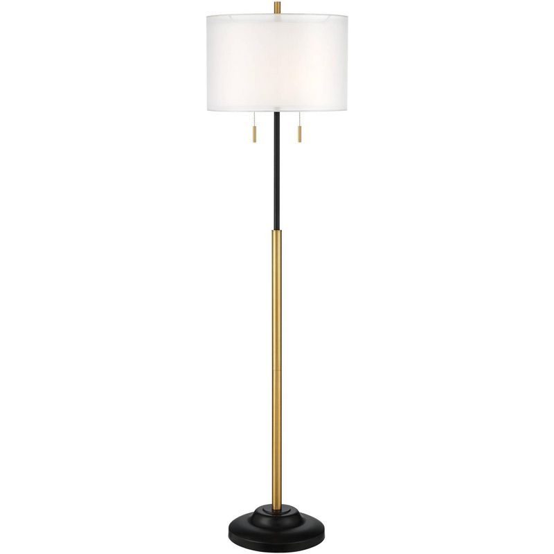 Black and Brass Metal Floor Lamp with Linen Shade