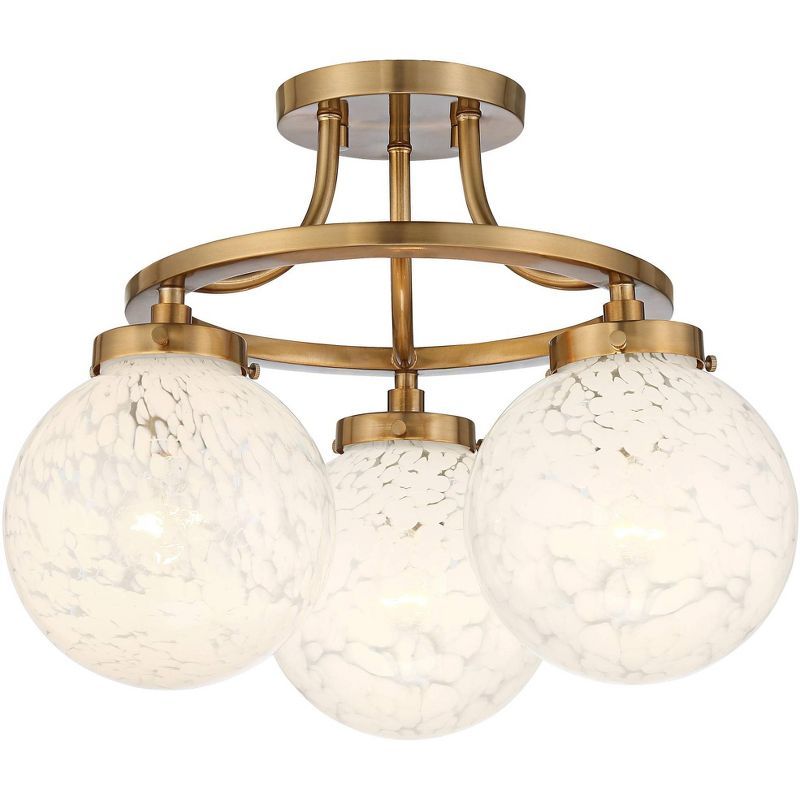 Aged Brass and Art Glass 19" Modern Ceiling Light