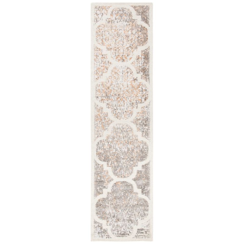 Ivory and Gold Handmade Wool and Viscose Runner Rug