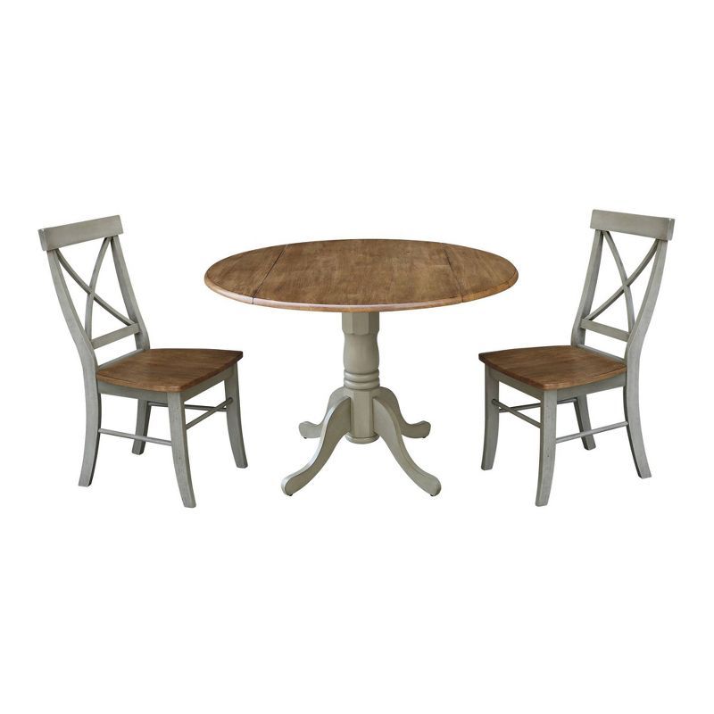 42 in. Hickory & Stone Drop Leaf Table with 2 Ladder Back Chairs