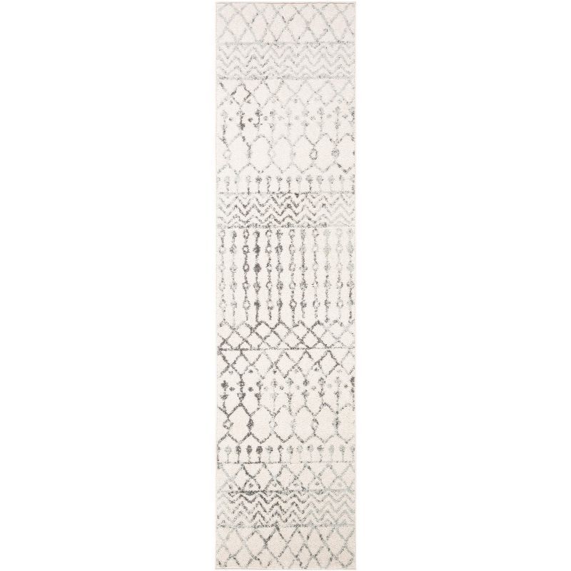 Ivory and Gray Synthetic Boho Chic Runner Rug