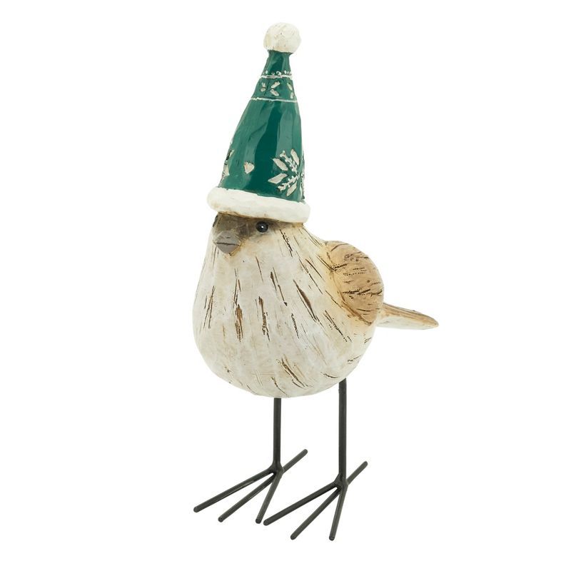 8" Multicolor Resin Bird Figurine with Winter Hat