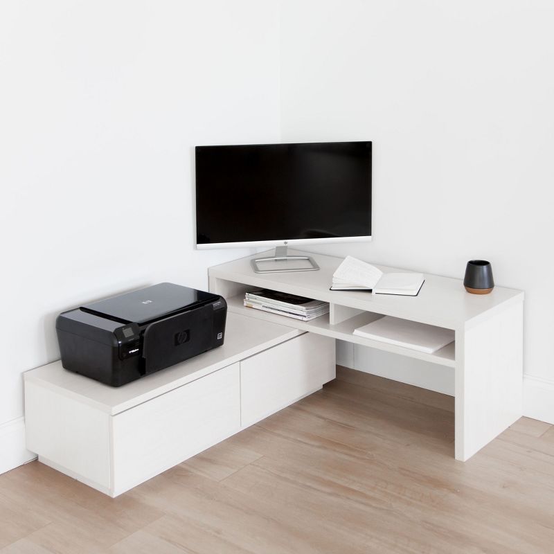 White Adjustable Media Stand with Cabinet and Drawers