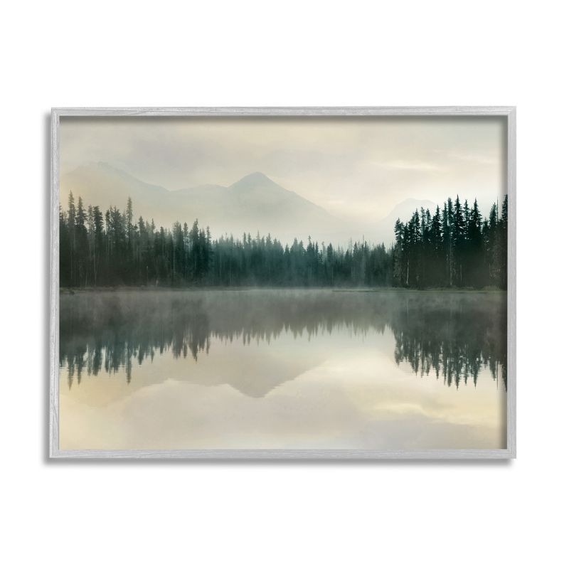 Foggy Lake Forest Landscape Framed Canvas Print, 25 x 32 in