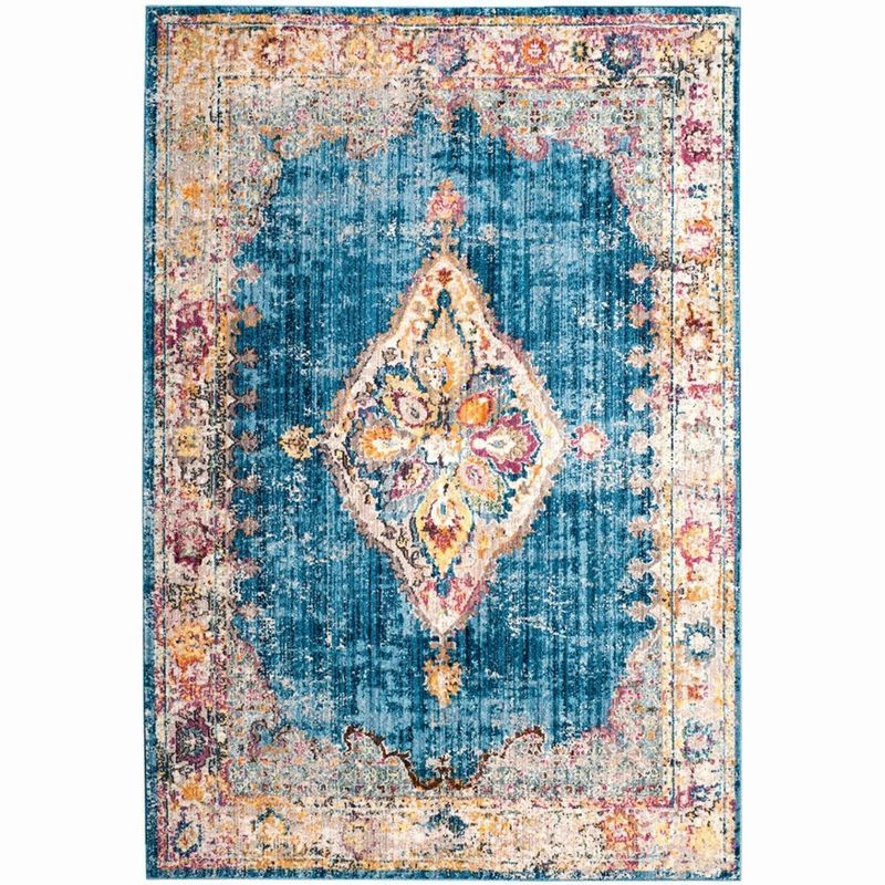 Blue and Ivory Rectangular Synthetic 4' x 6' Area Rug