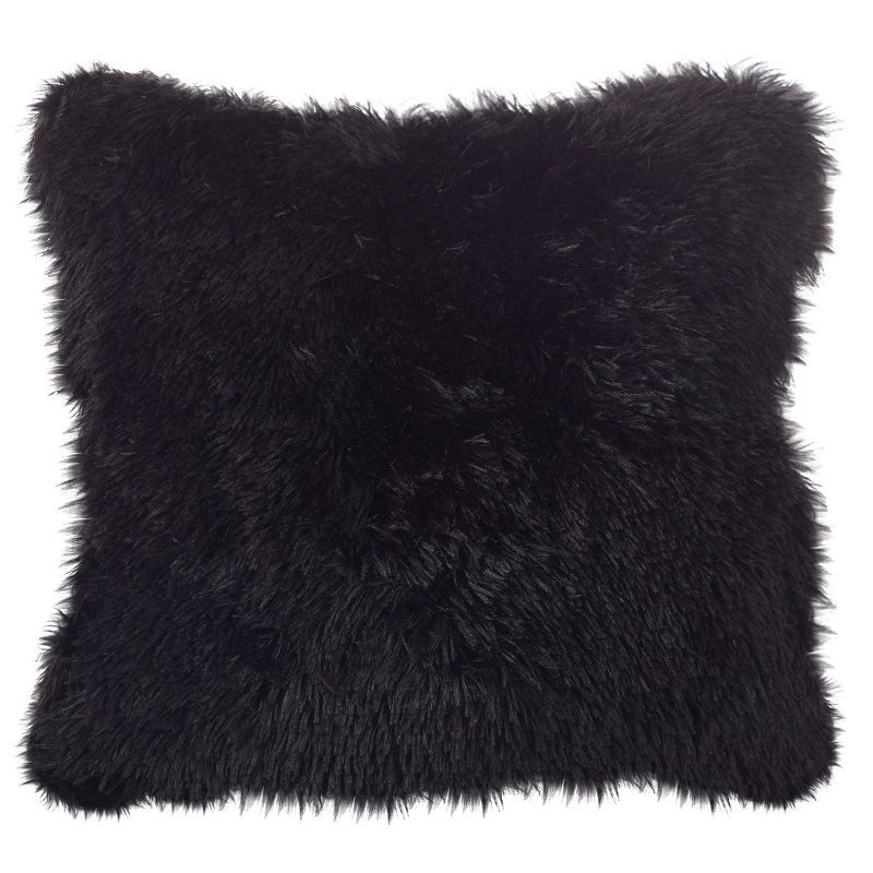 Medium Black Faux Fur Feather Fill Square Pillow Set