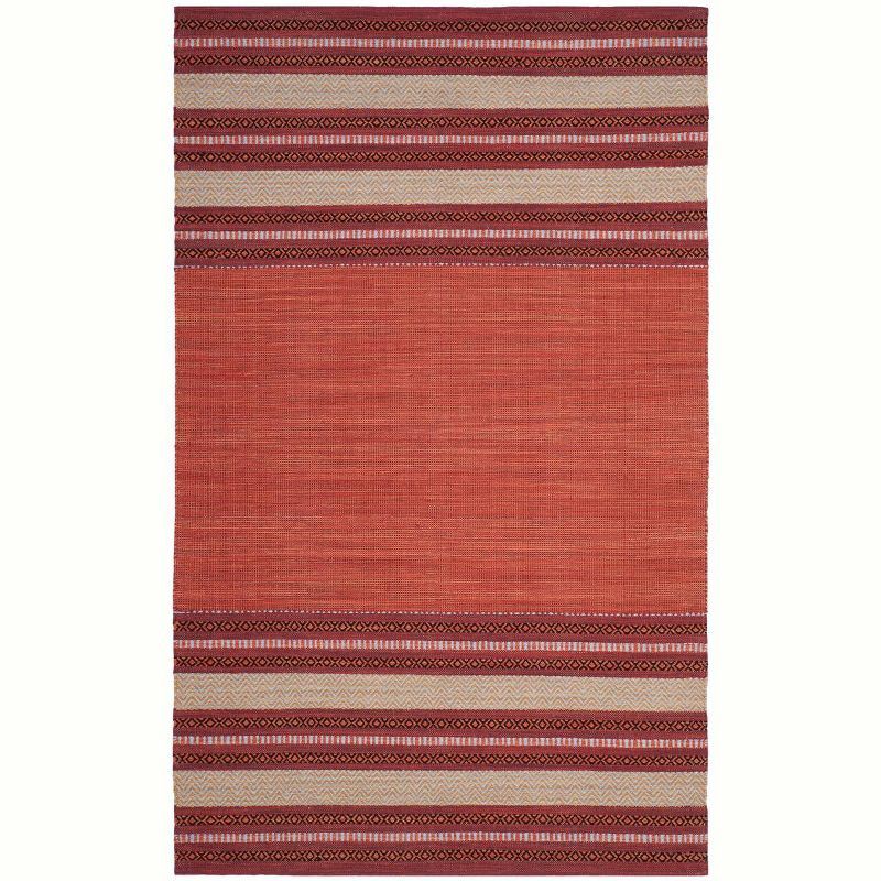 Montauk Red and Ivory Handwoven Cotton Striped Rug