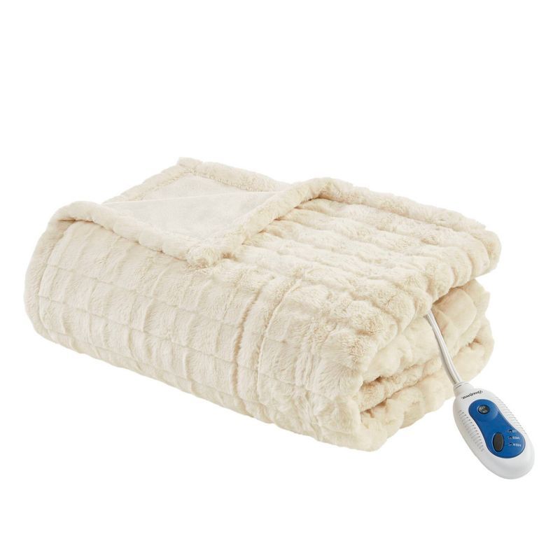 Beautyrest 50"x70" Marselle Oversized Faux Fur Heated Throw Ivory Texture