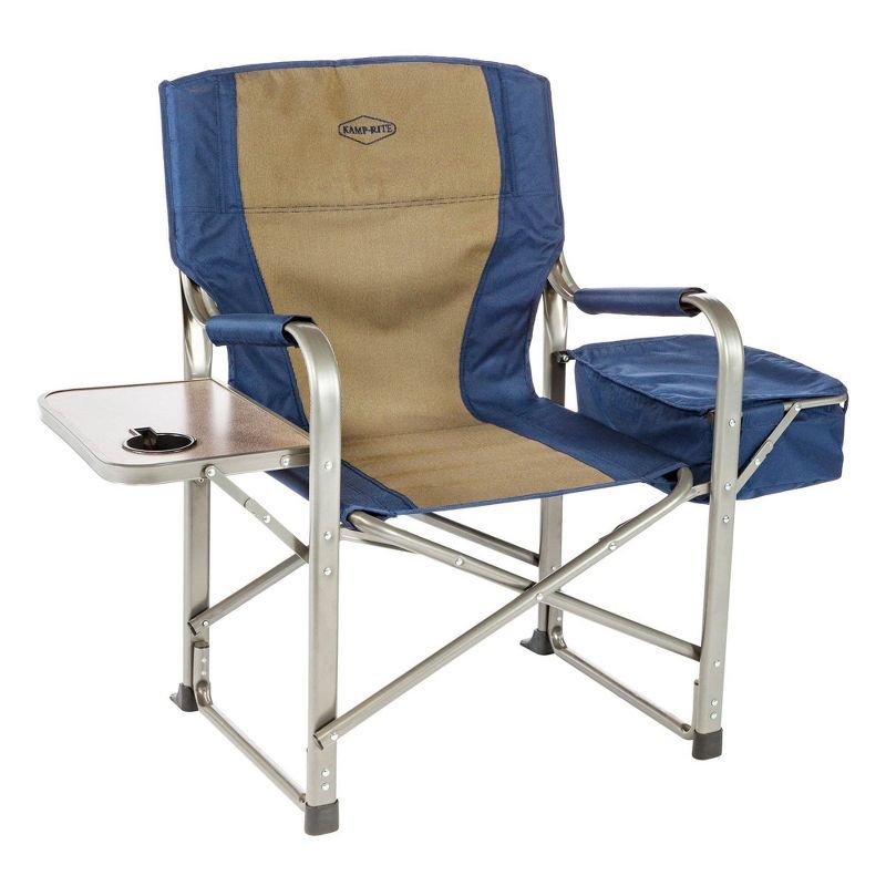 Navy and Tan Folding Director's Chair with Cooler and Table