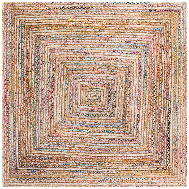 Bohemian Beige & Multi Cotton-Jute 9' Square Area Rug