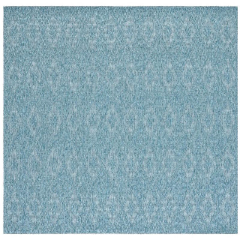 Aqua Geometric Low Pile Square Area Rug
