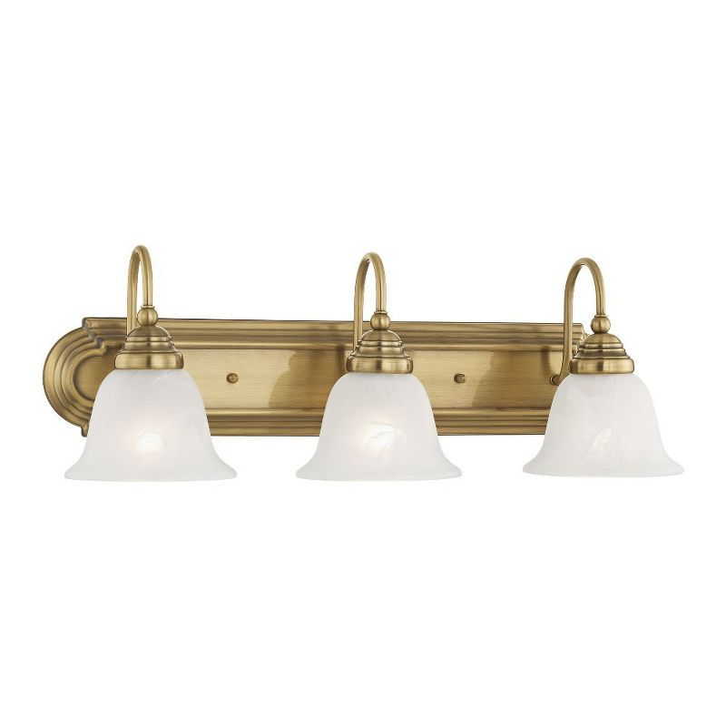 Belmont Antique Brass 3-Light Vanity with White Alabaster Glass