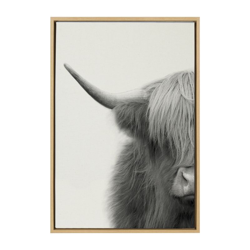 Large Rustic Highland Cow Canvas Print with Natural Frame