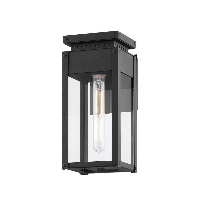 Braydan Textured Black Aluminum Wall Sconce with Clear Glass Shade